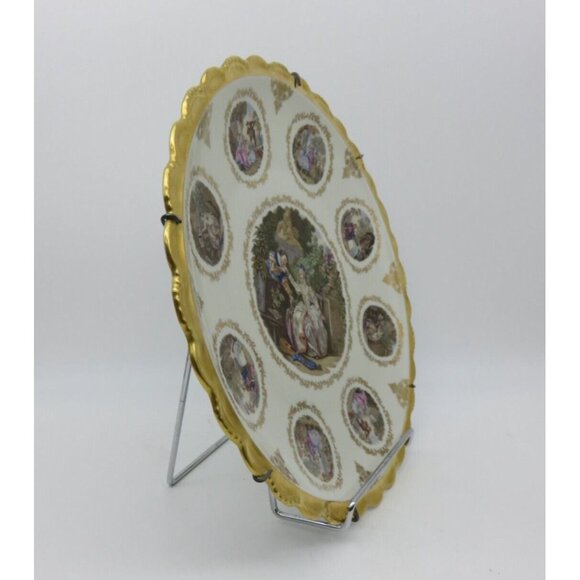 Vintage Steinberger Austria Ceramic Plate With Gold Trim and Romantic Scenes - Picture 4 of 10